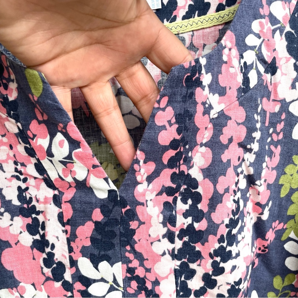 Boden Womens Dress Blue Pink Multi Floral Linen Split V Neck 3/4 Sleeve Size 10 - Picture 7 of 11